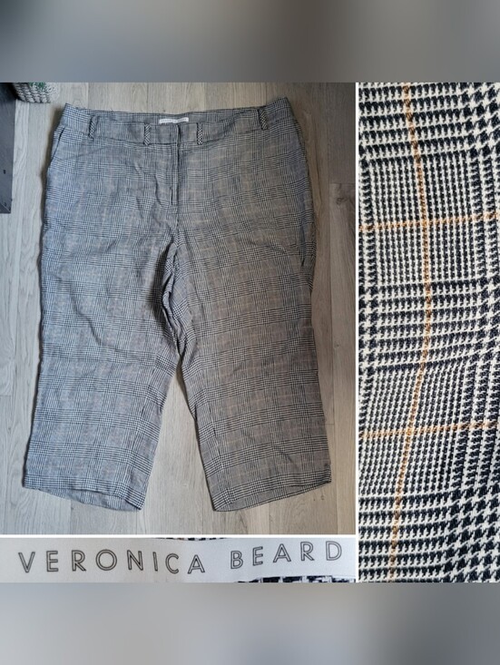 Veronica Beard Pants - Veronica Beard Gemini Linen Blend Houndstooth Plaid Crop Pant in Navy Multi, 26
